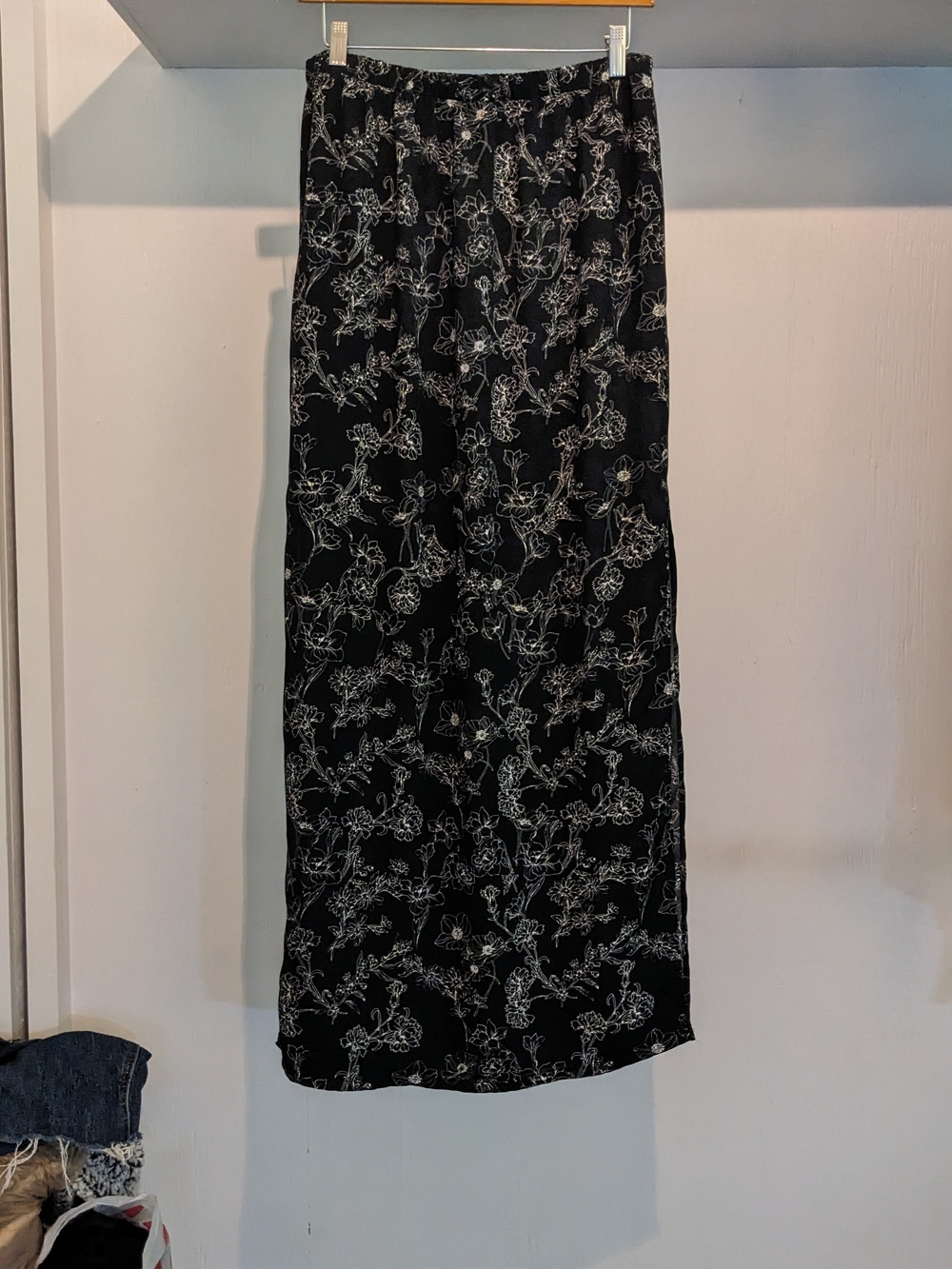 Black Floral Maxi Skirt Quiet Luxury Whimsy Goth Double Side Slits